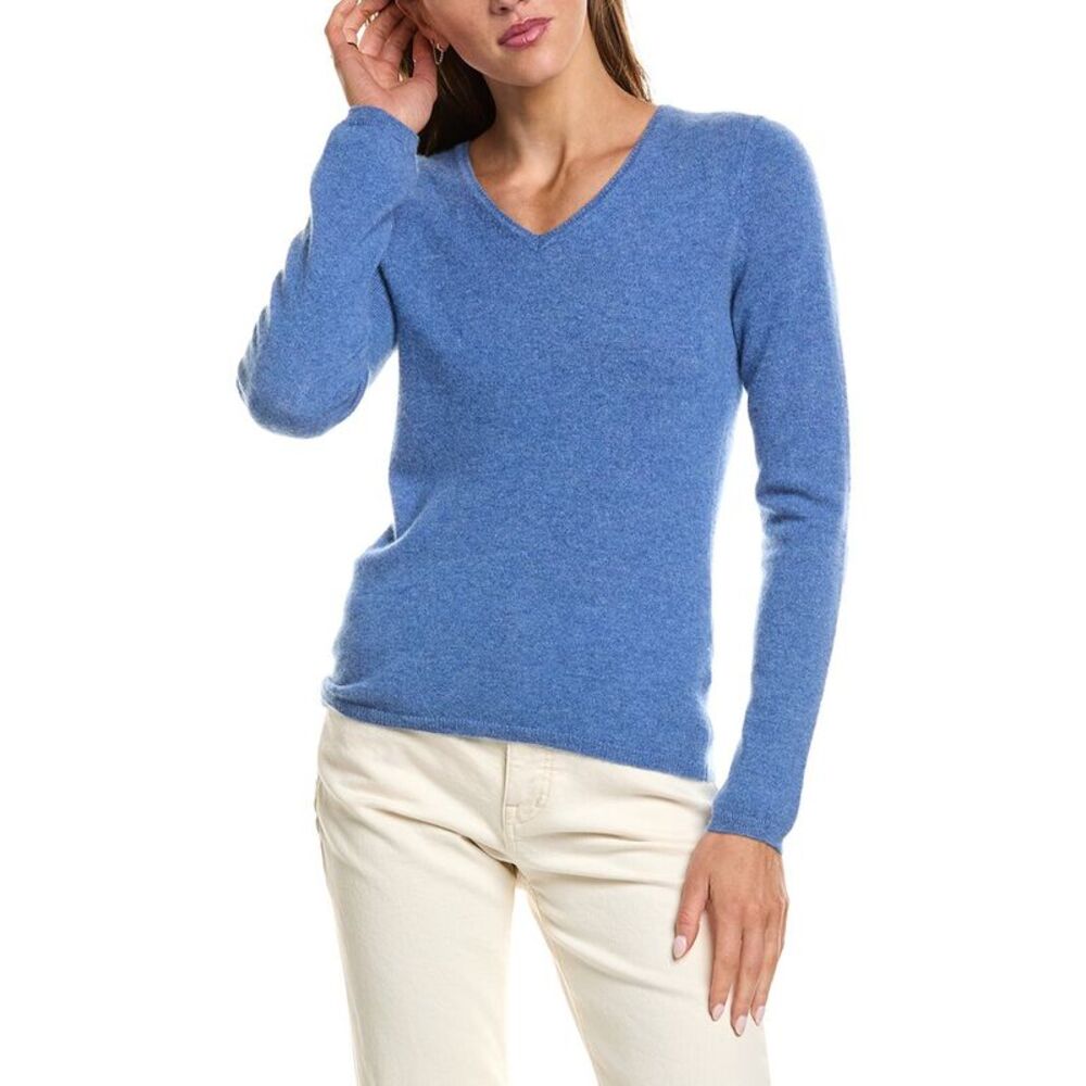 Incashmere Womens Basic V-Neck 100% Cashmere Sweater, Blue
